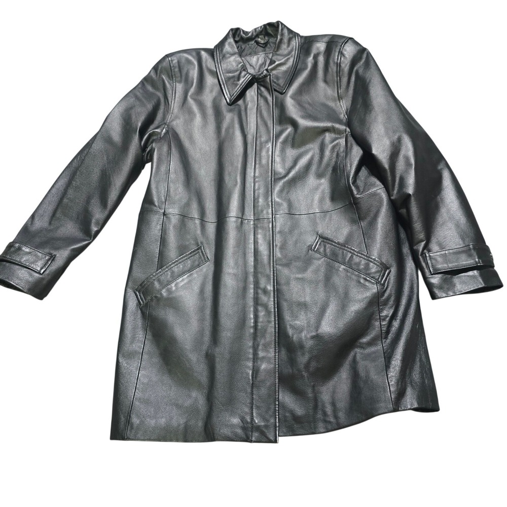 Jacqueline Ferrar Leather Car Coat Women Large Black Quilted Lined Nappa Jacket